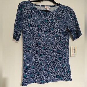 LuLaRoe Blue and Teal Geometric Top